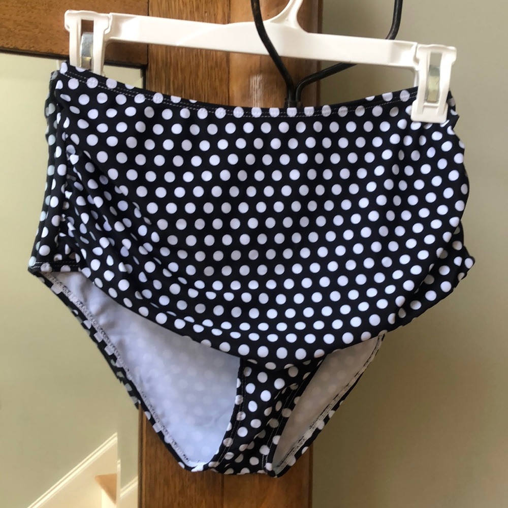 Women’s swim bottoms black and white polkadot full coverage